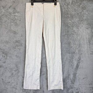 Theory Linen Blend Dress Pants Womens 4 Ivory Straight Leg Stretch Made in USA